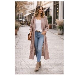 SALTWATER LUXE Zoe Long‎ Sleeved Marled Sweater Cardigan Duster Taupe Sz XS Boho